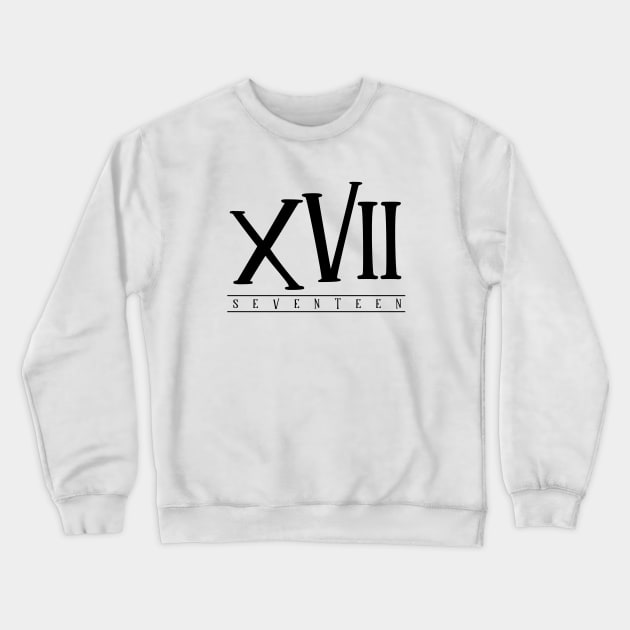 XVII (Seventeen) Black Roman Numerals Crewneck Sweatshirt by VicEllisArt